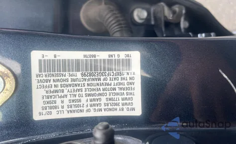 2016 Honda Civic Ex from USA, damaged, VIN 19XFC1F33GE208299